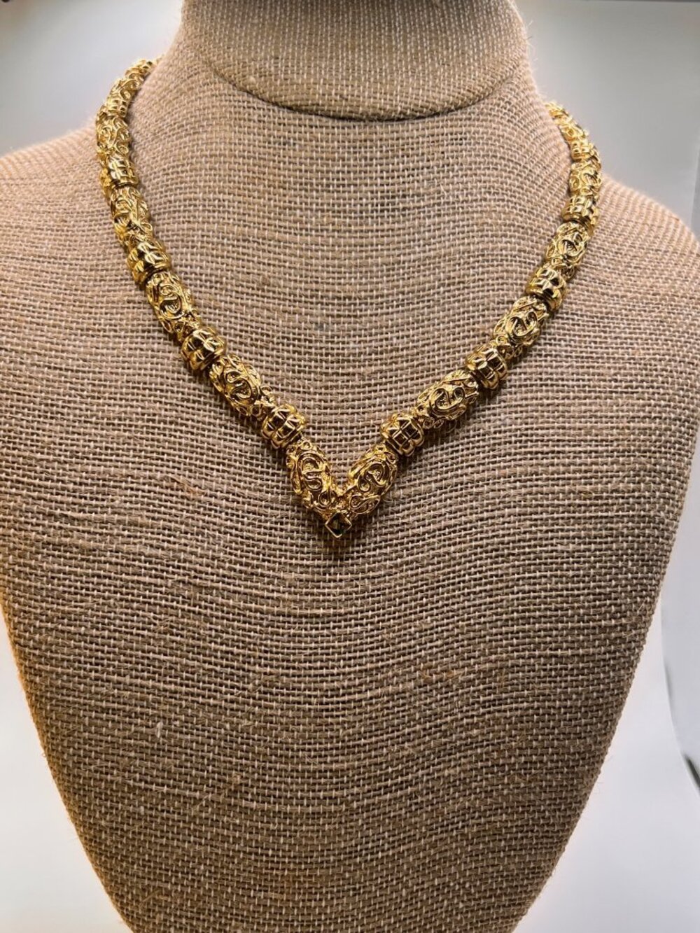 Signed Vintage Monet Gold Tone Necklace Bracelet Set Filigree Beads 1960s